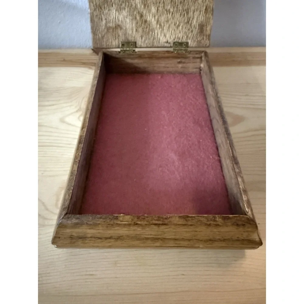 Vtg 80's Wooden Keepsake Box Floral Tile Inlay Felt lined 6X 8.5